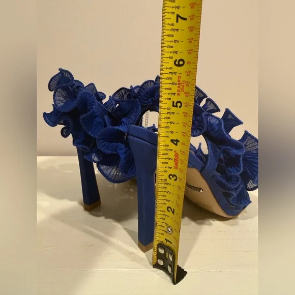 Gianni Bini Royal Blue Ruffled High Heel Sandals - Picture 10 of 10